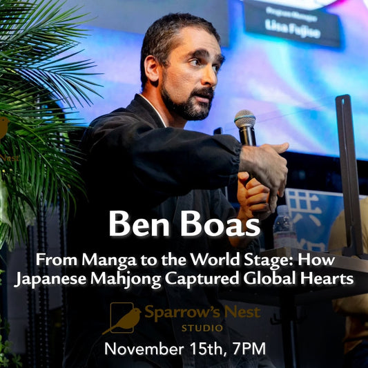 Benjamin Boas speaking into a microphone with text about event.